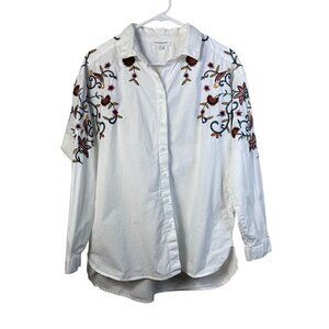 Beachlunchlounge White Button Up Shirt Floral Boho Embroidered Women’s Size M